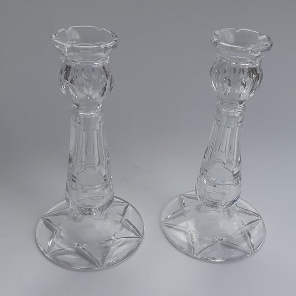 Early Stuart Waterford England Crystal Hand Cut Candleholders Pair England 1930s - Picture 4 of 14
